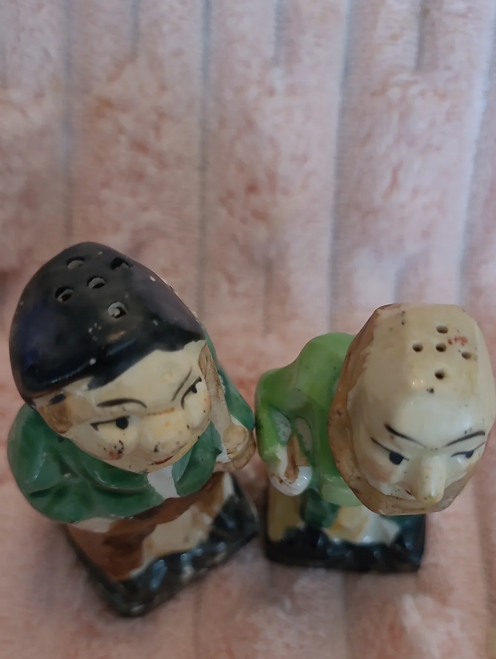Vintage Old Men Hikers Miners Ceramic Salt and Pepper Shakers By Cubist.